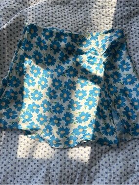 Free People Blue Floral Mini silk Skirt
